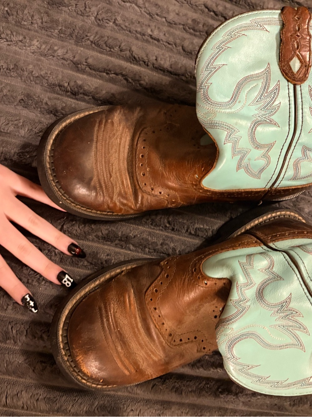 Justice Two-Tone Brown and Mint Turquoise Heeled Cowboy Boots